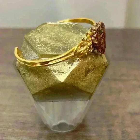 Gold Tone Cuff Bracelet with Pinecone Main Accent Piece - Picture 2 of 5